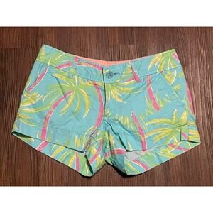 Lilly Pulitzer Size 00 Walsh‎ Shorts Palm Tree Pattern 100% Cotton